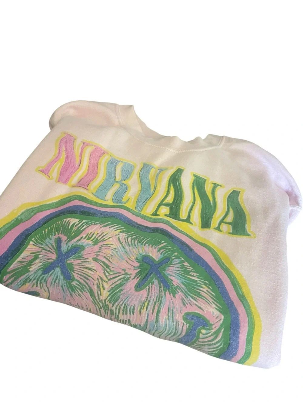 NIRVANA Pastel Smiley Graphic Sweatshirt - Cream with Yellow, Green & Pink